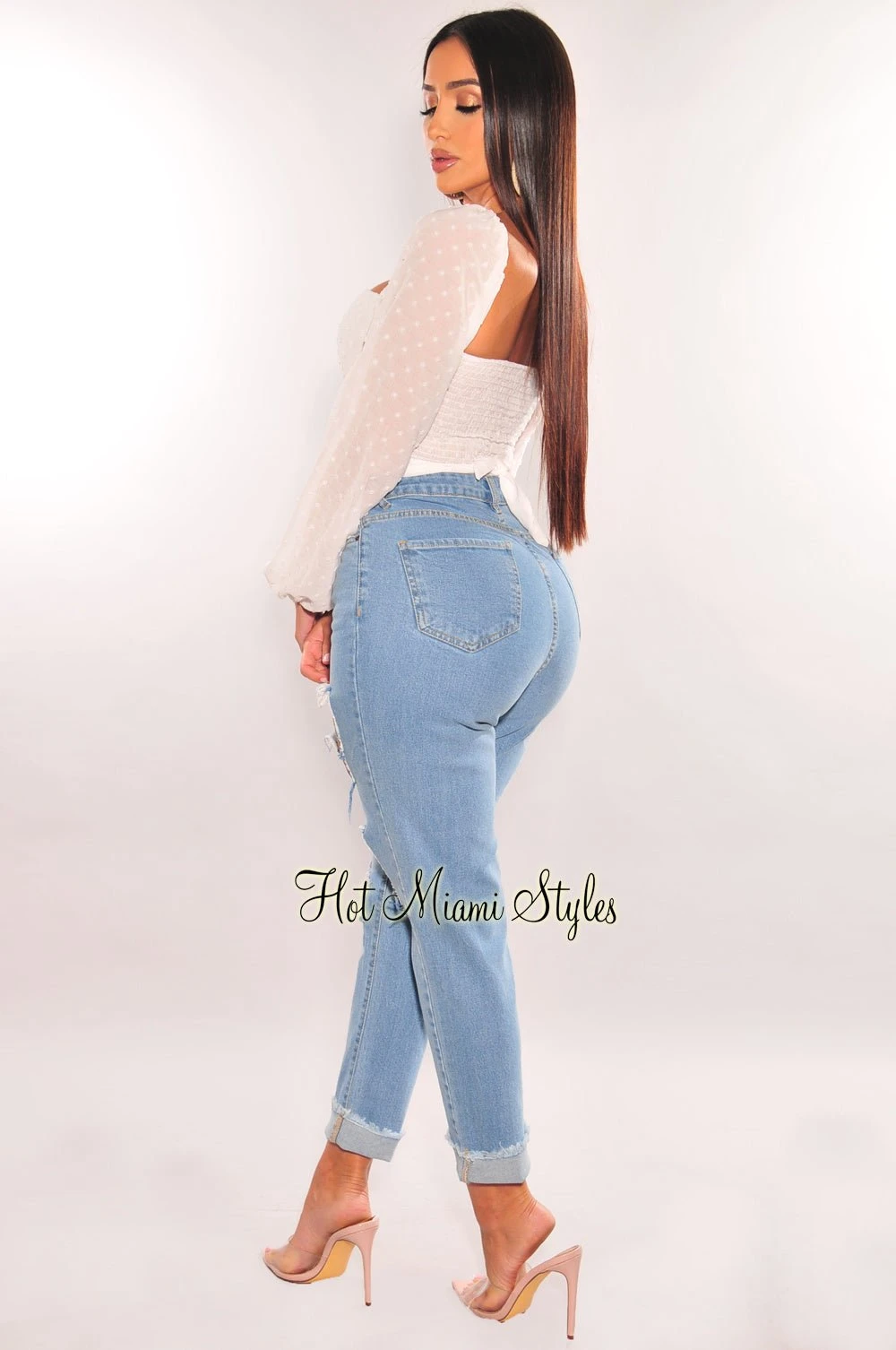 White O-Ring Cut Out Long Sleeve Wrap Around Crop Top 5 White O-Ring Cut Out Long Sleeve Wrap Around Crop Top - Image 5