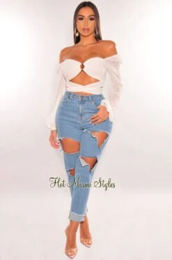 White O-Ring Cut Out Long Sleeve Wrap Around Crop Top 7 White O-Ring Cut Out Long Sleeve Wrap Around Crop Top -Miamis Style Shop white o ring cut out long sleeve wrap around crop top hot miami styles 852212