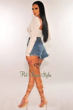 White O-Ring Zipper Boned Long Sleeves Crop Top -Miamis Style Shop white o ring zipper boned long sleeves crop top hot miami styles 220813