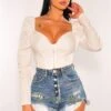 White O-Ring Zipper Boned Long Sleeves Crop Top