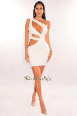 White One Shoulder Cut Out Mini Dress -Miamis Style Shop white one shoulder cut out mini dress hot miami styles 184157