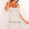 White Polka Dot Off Shoulder Smocked Baby Doll Dress