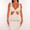 White Ribbed Sleeveless Knotted Cut Out Mini Dress