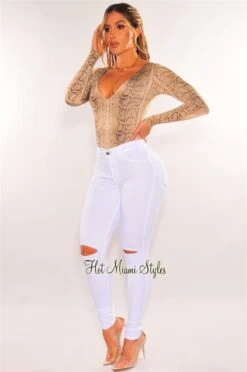 White Ripped Knee High-Waist Skinny Jeans