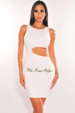 White Round Neck Sleeveless Cut Out Mini Dress