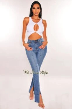 White Seamless Ribbed Cut Out Twisted Sleeveless Crop Top 6 White Seamless Ribbed Cut Out Twisted Sleeveless Crop Top -Miamis Style Shop white seamless ribbed cut out twisted sleeveless crop top hot miami styles 304310