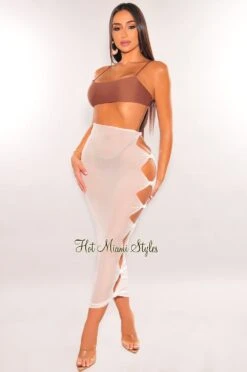 White Sheer Mesh Knotted Skirt Cover Up