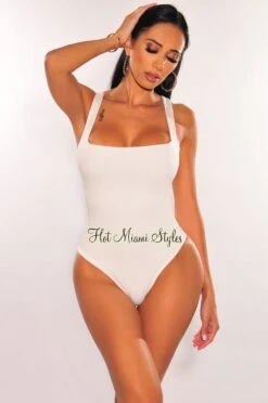White Silky Sleeveless Square Neck Bodysuit