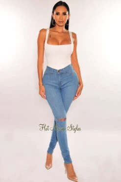 White Silky Sleeveless Square Neck Bodysuit -Miamis Style Shop white silky sleeveless square neck bodysuit hot miami styles 936830