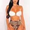 White Snake Print Crochet Bandeau O-Ring High Cut Bikini