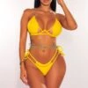 Yellow Gold Chain Underwire Strappy Tie Up Cut Out Bikini