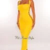 Yellow Mesh Spaghetti Strap Lace Up Sides Ruched Dress