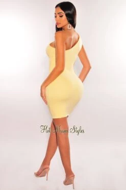 Yellow One Shoulder Cut Out Mini Dress 7 Yellow One Shoulder Cut Out Mini Dress -Miamis Style Shop yellow one shoulder cut out mini dress hot miami styles 188823