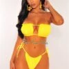 Yellow Ruched Bust Frill Padded Bandeau Bikini