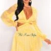 Yellow Ruffle Cut Out Lace Up Long Sleeves Dress