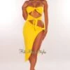 Yellow Strapless Tie Up Cut Out Slit Midi Dress