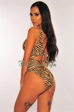 Zebra Cut Out Wrap Swimsuit -Miamis Style Shop zebra cut out wrap swimsuit hot miami styles 163020