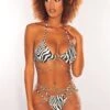 Rehab Zebra Print Silver Chain Padded High Cut Thong Bikini